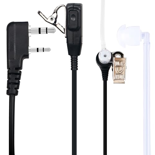 Walkie Talkies Earpiece 2 Pin Acoustic Tube Headset Ear Piece, 2 Pack | Radio Earpiece with Mic PTT Compatible with Baofeng UV-5R BF-888S Retevis H-777 RT21 RT22 Arcshell AR-5 Kenwood 2 Way Radio