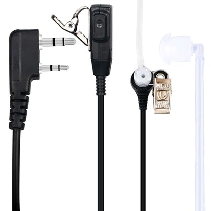 Walkie Talkies Earpiece 2 Pin Acoustic Tube Headset Ear Piece, 2 Pack | Radio Earpiece with Mic PTT Compatible with Baofeng UV-5R BF-888S Retevis H-777 RT21 RT22 Arcshell AR-5 Kenwood 2 Way Radio