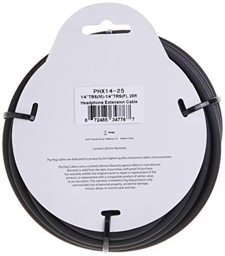 Pig Hog PHX14-25 1/4" TRSF to 1/4" TRSM Headphone Extension Cable, 25 Feet - size: 25 Feet