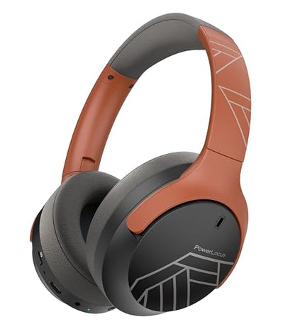 PowerLocus Bluetooth Headphones Over Ear, 60H Playtime, 4 EQ Modes Wireless Headphones with Microphone, Hi-Fi Stereo Deep Bass Foldable Headphone, Soft Foam Ear Cups,Fast Charging for Travel/PC/Phones - color: Grey/Orange