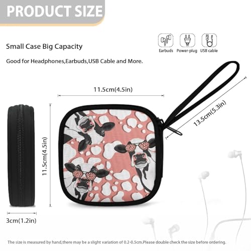 Earbuds Case Headset Carrying Case Cow Portable Earphone Box Phone Accessories Organizer with Zipper Handle Mesh Inner Pocket - color: Cow