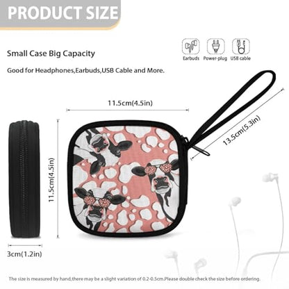 Earbuds Case Headset Carrying Case Cow Portable Earphone Box Phone Accessories Organizer with Zipper Handle Mesh Inner Pocket - color: Cow