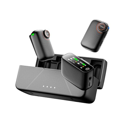 PQRQP S20 Mic (2 TX + 1 RX + Charging Case), Mini Microphone for iPhone/Android/Camera, 48kHz/24-bit High Audio, AI Noise Cancelling, 48h Use, 820ft Range, Wireless Microphones for Vlog, Streaming - color: Matte Black