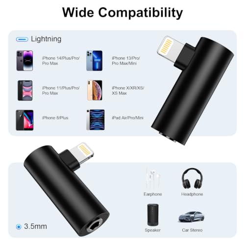 2Pack [Apple MFi Certified] Lightning to 3.5 mm Headphone Adapter Compatible with iPhone 14 13 12 11 Pro XR XS Max X 8 7 6s,iPhone Headphones Jack Adapter Aux to Lightning Cable Dongle Audio Converter - color: Black
