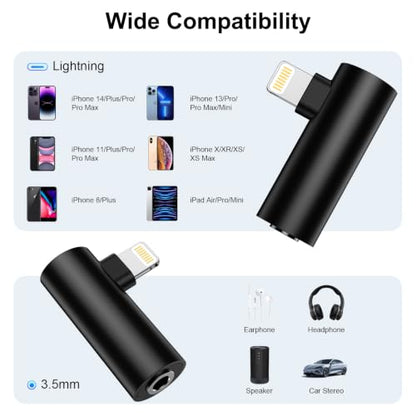 2Pack [Apple MFi Certified] Lightning to 3.5 mm Headphone Adapter Compatible with iPhone 14 13 12 11 Pro XR XS Max X 8 7 6s,iPhone Headphones Jack Adapter Aux to Lightning Cable Dongle Audio Converter - color: Black
