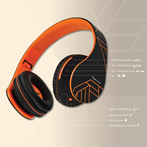 PowerLocus Bluetooth Over-Ear Headphones, Wireless Stereo Foldable Headphones Wireless and Wired Headsets with Built-in Mic, Micro SD/TF, FM for iPhone/Samsung/iPad/PC (Black/Orange) - color: Black/Orange