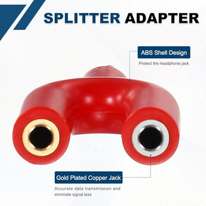 MECCANIXITY 2Pcs Headset Mic Splitter Adapter, 3.5mm Male to Dual Female Y Splitter Microphone and Audio Jack Adapter for PC Laptop Smartphone, Red - color: Red