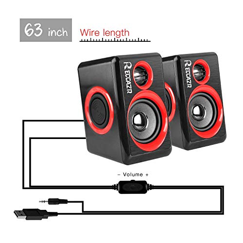 Computer Speakers, 2.0 CH PC Speakers with Surround Sound, USB Wired Laptop Speakers with Deep Bass for Desktop Computer/PC/Laptops/Smart Phone Build-in 4 Loudspeaker Diaphragm Reccazr SP2040|RED - color: Black & Red