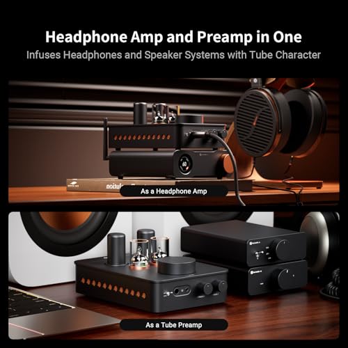 Fosi Audio GR70 Tube Headphone Amp Preamp, Authentic Tube-Amplification with Vacuum 5654W*2 & 6AC7*2, Mini HiFi Preamplifier for Home Audio, 3.5mm & 6.35mm Jacks Supporting 16-300 ohms Impedance