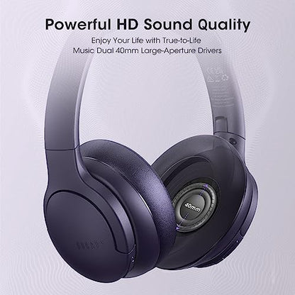 DOQAUS Bluetooth Headphones Over Ear, Headphones Wireless with 90H Playtime | 3 EQ Mode, Bluetooth 5.3 Wireless Headphones with Hifi Stereo Sound, ENC Mic, Foldable for Travel Work Study Phone PC, Purple - color: Purple