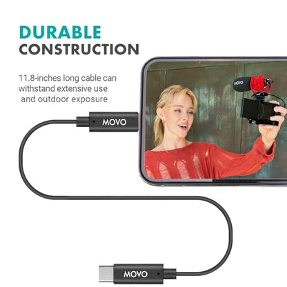 Movo IMA-5 USB-C to 11.8" (30CM) Lightning Microphone Adapter Cable – Connect USB-C Shotgun Mics to iPhone/iPad – Compatible X1, X1-MINI, VXR10-AI, Rode VideoMic NTG, VideoMic GO II