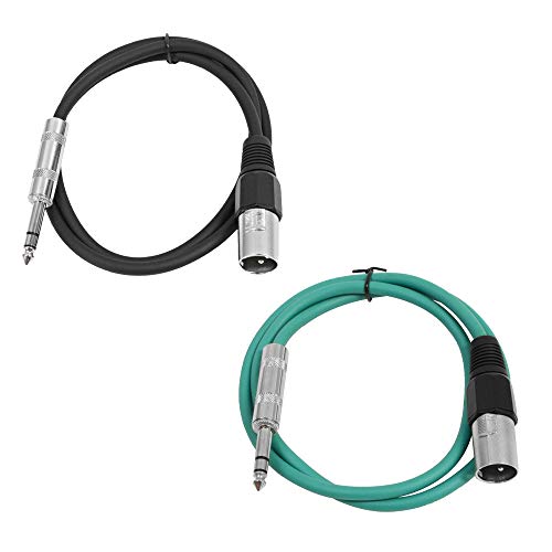 Seismic Audio - SATRXL-M3-2 Pack of 3 Foot 1/4 Inch TRS to XLR Male Patch Cables - Balanced - 3 Foot Patch Cord - Black and Green - color: Black and Green