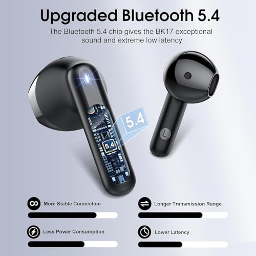 Wireless Earbuds, Bluetooth 5.4 Headphones with 3D Bass Stereo Sound, 40H In-Ear Buds with 4 ENC Noise Cancelling Mic, Ultralight Bluetooth Earbuds USB-C LED, IP7 Waterproof Earphones for Android iOS - color: Black