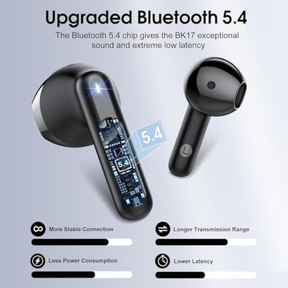Wireless Earbuds, Bluetooth 5.4 Headphones with 3D Bass Stereo Sound, 40H In-Ear Buds with 4 ENC Noise Cancelling Mic, Ultralight Bluetooth Earbuds USB-C LED, IP7 Waterproof Earphones for Android iOS - color: Black