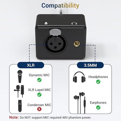Cubilux XLR to 3.5mm Microphone Adapter with Headphone Jack, XLR Female to 1/8 TRRS Combo Jack MIC Converter Compatible with MacBook, Smartphone, Tablet, PC, 3.3 Feet