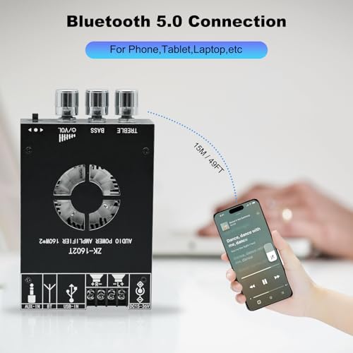 ZK-1602T 160W+160W Bluetooth Amplifier Board with Treble and Bass Control, 2.0 Channel Stereo Audio Mini Power Amplifier Board, TDA7498E Chip DC 15-36V, BT and AUX Inputs for DIY Wireless Speakers - size: Medium