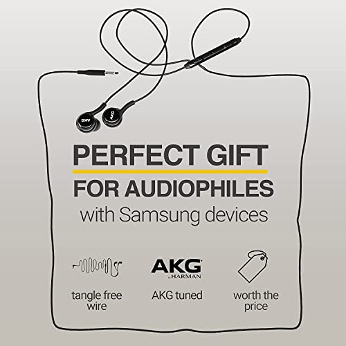 ElloGear 2023 OEM Earbuds Stereo Headphones for Samsung Galaxy S10 S10e Plus A31 A71 Cable - Designed by AKG - with Microphone and Volume Buttons (Black) with Carrying Pouch