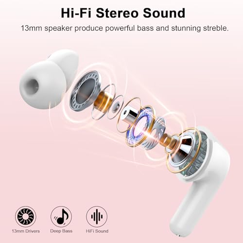 2026 Wireless Earbuds, Bluetooth 5.4 Headphones HiFi Stereo, 50H Playtime | In-Ear Headphones with ENC Noise Cancelling Mics, IP7 Waterproof Wireless Headphones, Earbuds for Android iOS, LED Display - color: Bright Rose Gold
