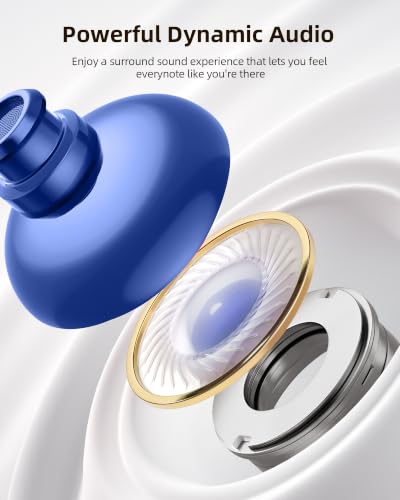 PocBuds Bluetooth Headphones Wireless Earbuds 80hrs Playtime Wireless Charging Case Digital Display Sports Ear Buds with Earhook Deep Bass IPX7 Waterproof Over-Ear Earphones for TV Phone Laptop Navy - color: Navy, style: Standard