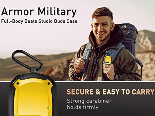 Compatible with Beats Studio Buds/Buds+ Case Cover 2021/2023, [Secure Lock] Cool Beats Studio Buds Plus Protective Shell Men Women with Keychain for New Beats Studio Ear Buds Case Yellow[CASE ONLY] - color: Black/Yellow