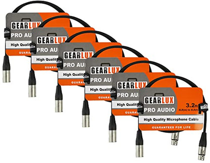 Gearlux XLR Microphone Cable, Fully Balanced, Male to Female, 3.2 Feet - 6 Pack - size: 3.2 Ft, style: 6 Pack