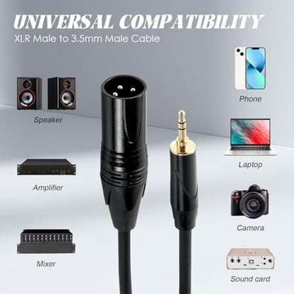 XLR Male to 1/8"(3.5mm) TRS Stereo Male Jack Mic Cable, Audio Cord 1M | Balanced Gold-Plated Plugs,Clear Sound, Low Noise,Tight Fit, Flexible PVC, For Amplifier, Laptop, Speaker - size: 3 Feet, style: XLR Male