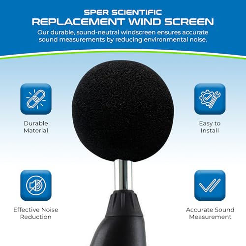 Sper Scientific Replacement Wind Screen for Sound Meter 840091 – Sound Neutral, Highly Porous Foam, Reduces Wind & Environmental Noise, Fits All Sper Scientific Digital Sound Meters - 2 pc