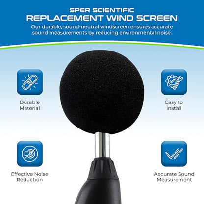 Sper Scientific Replacement Wind Screen for Sound Meter 840091 – Sound Neutral, Highly Porous Foam, Reduces Wind & Environmental Noise, Fits All Sper Scientific Digital Sound Meters - 2 pc
