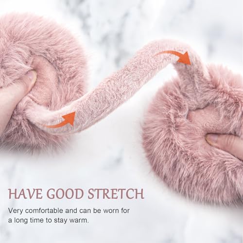 Earmuffs for Women Girls Faux Fur Fuzzy Headband Foldable Ear Covers Cold Weather Accessory - color: Pink