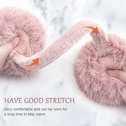 Earmuffs for Women Girls Faux Fur Fuzzy Headband Foldable Ear Covers Cold Weather Accessory - color: Pink