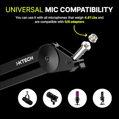 Microphone Boom Arm Stand, Heavy Duty Adjustable Mic Stand with Cable Ties, Desk Mount Arm Stand for Gaming Streaming Podcasting. - color: MI06 LARGE