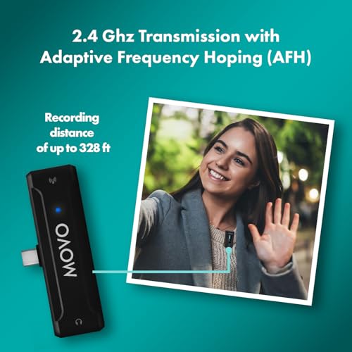 Movo WMX-2-C Wireless Microphone for USB-C Devices – Wireless Lavalier Mic System with Charging Case – Clip-On Lapel Mic for iPhone 15 and Up, Android, iPad Pro, MacBook – 7HR Battery, 328ft Range - style: 1 Transmitter