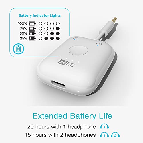 MEE audio Connect Air in-Flight Bluetooth Wireless Audio Transmitter with 2-Pack Airplane Adapter, for up to 2 AirPods/Other Headphones; Works with All 3.5mm AUX Jacks, White - color: White