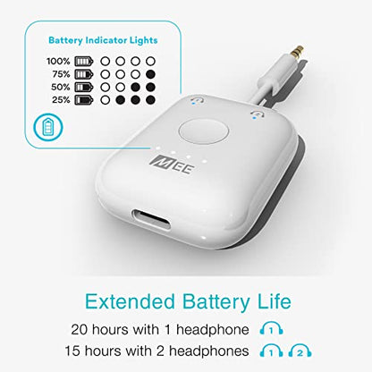 MEE audio Connect Air in-Flight Bluetooth Wireless Audio Transmitter with 2-Pack Airplane Adapter, for up to 2 AirPods/Other Headphones; Works with All 3.5mm AUX Jacks, White - color: White
