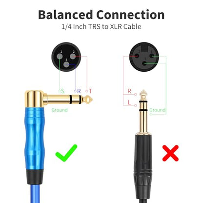 XLR to 1/4 Microphone Cable 90 Degrees 6.35MM Male TRS to XLR 3 Pin Male Audio Cable 1FT (30cm) for Electric Guitar Mixer 2PCS