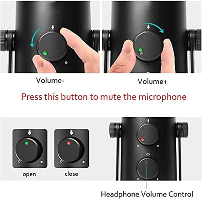 USB Microphone for Computer, Plug & Play Computer Microphone, with Mute Key, Echo/Volume Control Desktop Microphone for Gaming, Vocals, Voice Over, Streaming