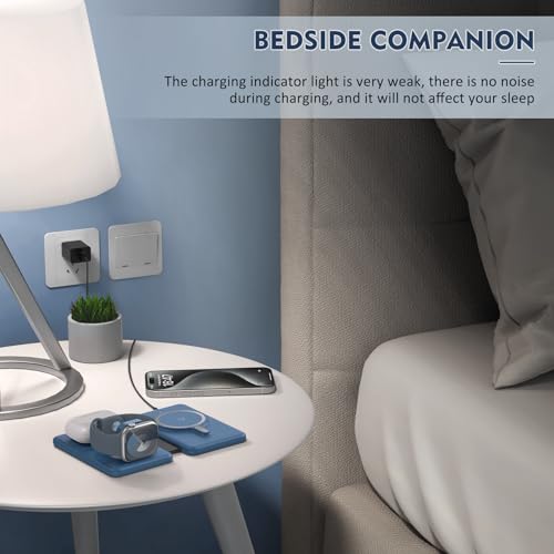 Wireless Charger iPhone - 3 in 1 Charging Station for Apple Devices for iPhone 17 16 15 14 13 12 Pro Max Plus - Foldable Magnetic Charging Pad for Apple Watch Series & Airpods Series - color: Blue