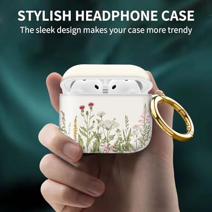 Cute Case Cover Compatible with AirPods 4th Generation 2024, Shockproof for Women & Girls with Cute Golden Round Buckle – Protective, Anti-Drop Design(Cute Beige Flower) - color: cute Beige Flower