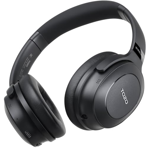 TOZO Hybrid Active Noise Cancelling Headphones, Wireless Over Ear Bluetooth Headset, 40H Playtime, Hi-Res Audio Custom EQ via App Deep Bass Comfort Fit Ear Cups, for Home Office Travel Black - color: Glossy Black