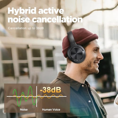 Hybrid Active Noise Cancelling Headphones 130H Wireless Over Ear Headphones | Bluetooth, Hi-Res Sound, Deep Bass, Spatial Audio, Dual Connection, Custom EQ via App, Comfortable Fit for Travel Home Office - color: Black