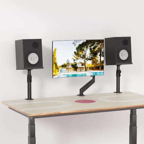 suptek Tall Clamp-on Speaker Stands Desk Mount, Height Adjustment, Tilt, Swivel, 9.6 x 8.8 Trays, Universal Audio Holders for Computer and Bookshelf Speakers, Elevated Sound, 2 Pack, Black, SDM001H - color: Black, size: 9.6 x 8.8x 18.3"(h)