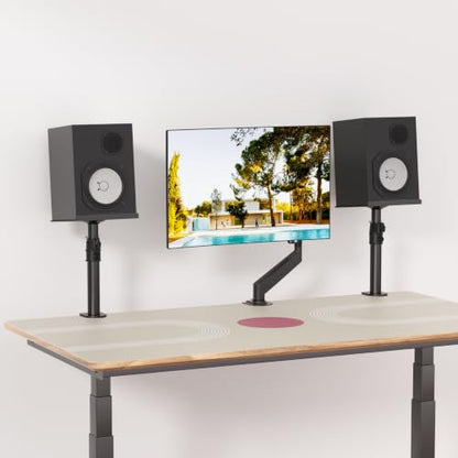 suptek Tall Clamp-on Speaker Stands Desk Mount, Height Adjustment, Tilt, Swivel, 9.6 x 8.8 Trays, Universal Audio Holders for Computer and Bookshelf Speakers, Elevated Sound, 2 Pack, Black, SDM001H - color: Black, size: 9.6 x 8.8x 18.3"(h)