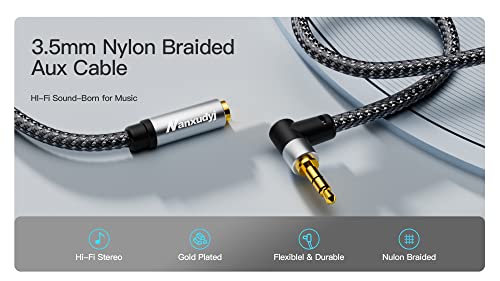 3.5mm Headphone Extension Cord 5ft,3.5mm Male to Female Stereo Audio Extension Cable/90 Degree Right Angle Aux Cable for Smartphones, Tablets, Media Players - size: 5 ft