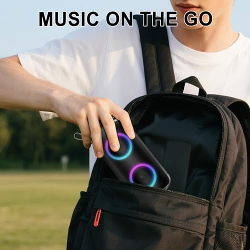 Hupoaf Bluetooth Speaker, Stocking Stuffers Portable Wireless Speaker with 6D Loud Sound, IPX7 Waterproof, HD Call, RGB Lights, 12H Playtime for Home/Party/Outdoor/Beach - color: Dark Black