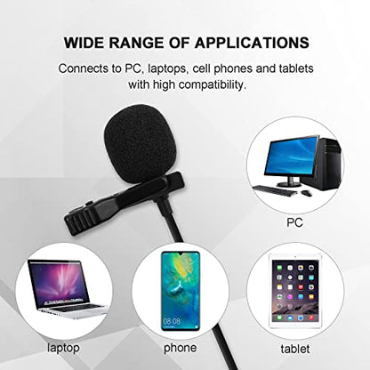 Omnidirectional Mini Wired Clip-on Microphone Cable Lavalier Lapel Microphone with 3.5mm TRRS Audio Cord for Recording, Interview, Teaching, Vlog