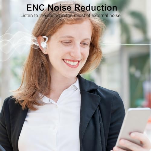 sprtoybat Wireless Earbuds, 2026 New Bluetooth 5.4 Headphones Sport Earphones with 68Hrs Playtime LED Display ENC Noise Cancelling Mic, IPX7 Waterproof Over Ear Ear Buds with Hook for Sports/Running - color: Elegant White