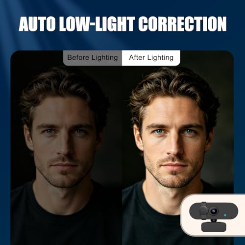 1080P 30FPS Webcam for PC, Auto Light Correction, Fixed Focus | Built-in Mic, Privacy Cover, 90° Wide-Angle Lens, A-to-C Adapter, Plug&Play for Zoom, Microsoft Teams, Video Conferencing