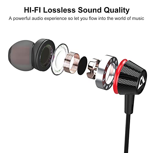 1Mii Wired Earbuds with Microphone and Volume Control, In Ear Headphones Magnetic with Deep Bass, Noise Isolating, High Sound Quality Earphones with 3.5mm Jack for Phone, Android, PC, iPad, MP3(Black)