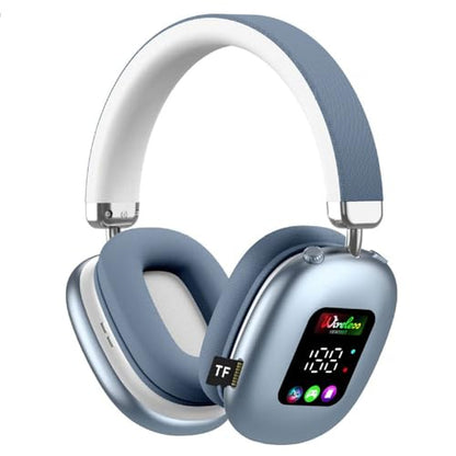 Wireless Bluetooth Over-Ear Headphones with Mic, LED Display, Deep Bass Stereo Sound, Low Latency, Noise Cancelling Mic, Lightweight Headset for Work, Home, PC, Phone (Blue) - color: Blue