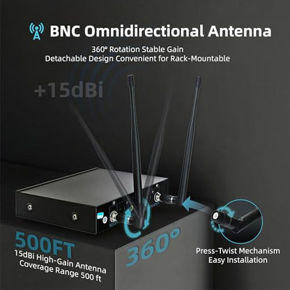 Professional Wireless Microphone System, 500ft Long Range 2.4G Cordless Mic Set with 40H Playtime, Dynamic Microphones Memory Function for Karaoke Singing, DJ, Church, Party, Wedding